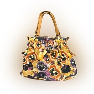 Floral Tote Bag with Tan Handles